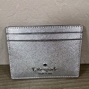 Kate Spade New York Silver Metallic Saffiano Leather Slim Card Holder Wallet